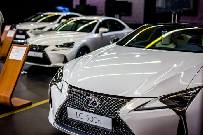 Lexus LC 500h and Lineup of Lexus Cars at Zagreb Auto Show, Zagreb, Croatia Lexus LC 500h and Lineup of Lexus Cars at Zagreb Auto Show, Zagreb, Croatia
