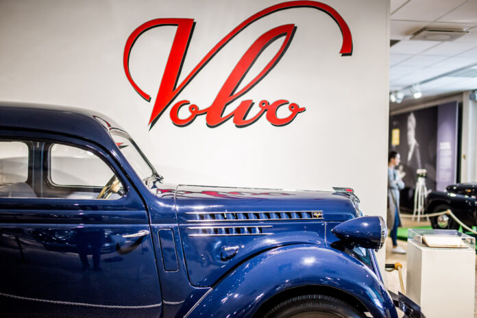 Side View of a Blue Volvo in Volvo Museum, Gothenburg, Sweden Side View of a Blue Volvo in Volvo Museum, Gothenburg, Sweden