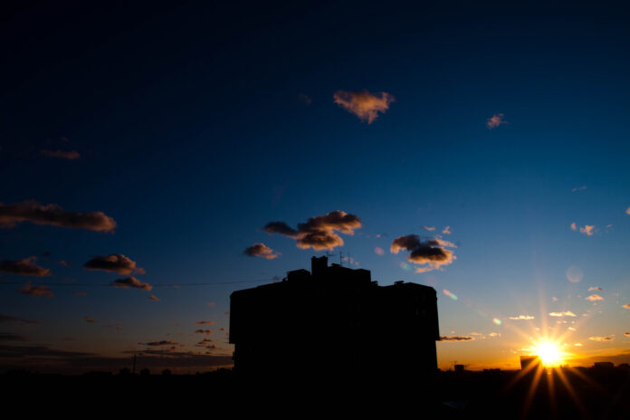 Sunset Silhouette of Building in Zagreb, Croatia Sunset Silhouette of Building in Zagreb, Croatia