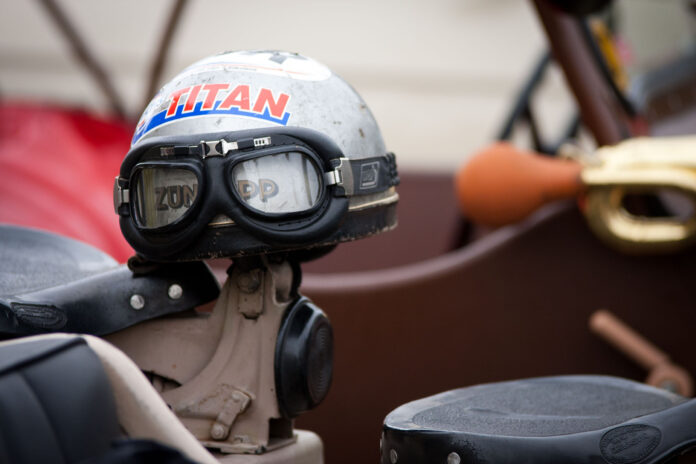 Vintage Motorcycle Helmet at Oldtimer Rally, Zagreb, Croatia Vintage Motorcycle Helmet at Oldtimer Rally, Zagreb, Croatia